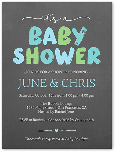 brushed letters boy baby shower invitation 4x5 flat